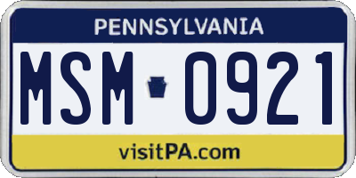 PA license plate MSM0921