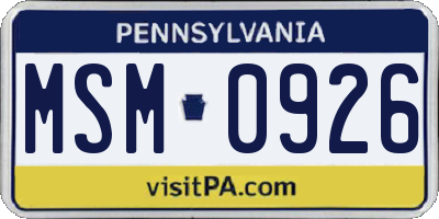 PA license plate MSM0926