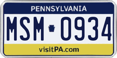 PA license plate MSM0934