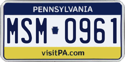 PA license plate MSM0961