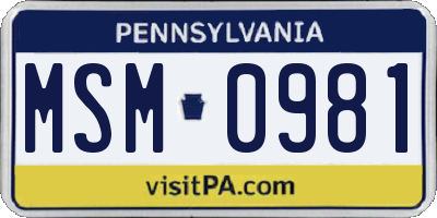 PA license plate MSM0981