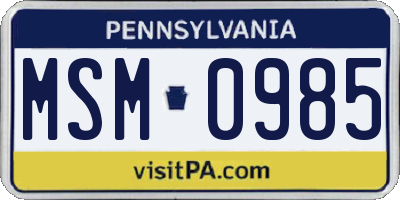 PA license plate MSM0985