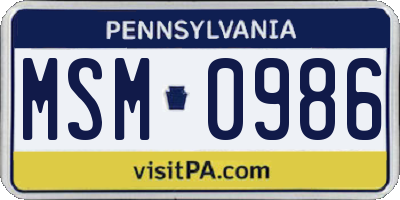 PA license plate MSM0986