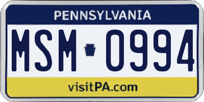 PA license plate MSM0994