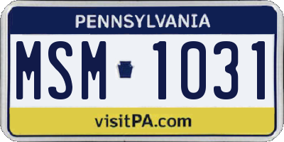 PA license plate MSM1031