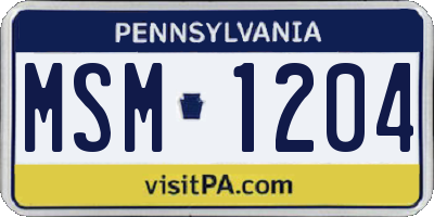 PA license plate MSM1204