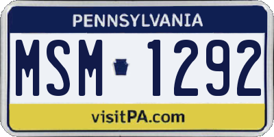 PA license plate MSM1292