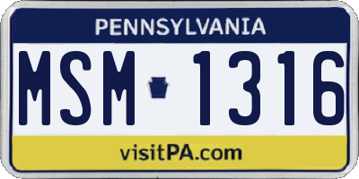 PA license plate MSM1316