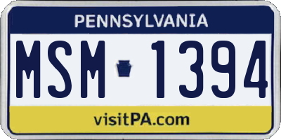PA license plate MSM1394