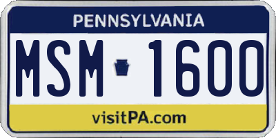 PA license plate MSM1600