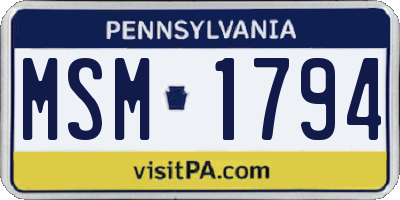 PA license plate MSM1794