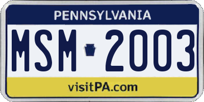 PA license plate MSM2003