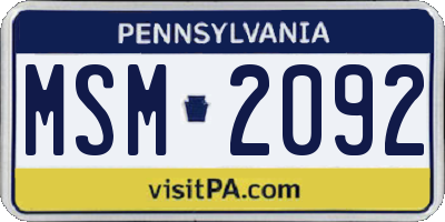 PA license plate MSM2092