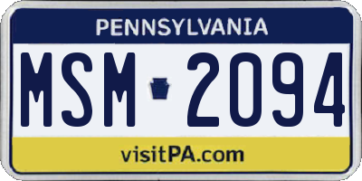 PA license plate MSM2094