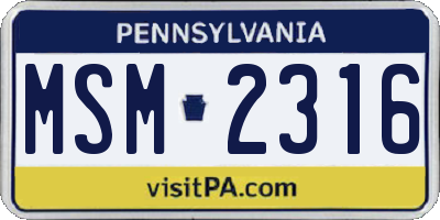 PA license plate MSM2316