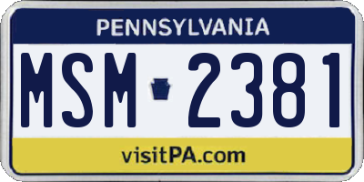 PA license plate MSM2381