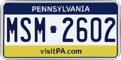 PA license plate MSM2602