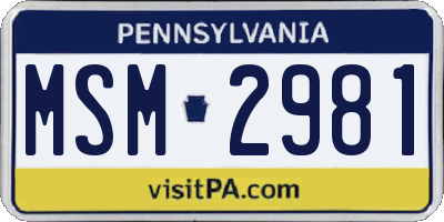 PA license plate MSM2981
