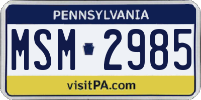 PA license plate MSM2985