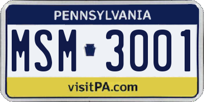 PA license plate MSM3001