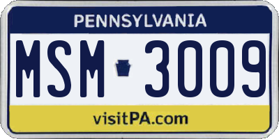 PA license plate MSM3009