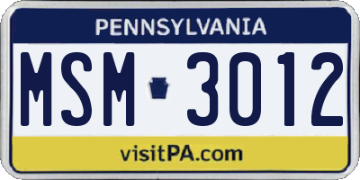 PA license plate MSM3012
