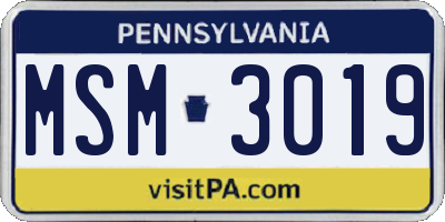 PA license plate MSM3019