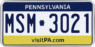 PA license plate MSM3021