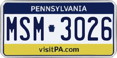 PA license plate MSM3026