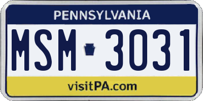 PA license plate MSM3031