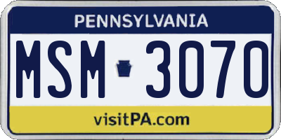 PA license plate MSM3070