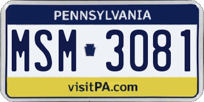 PA license plate MSM3081