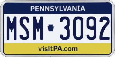 PA license plate MSM3092