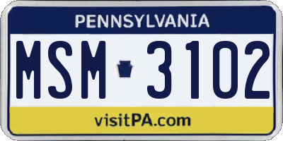 PA license plate MSM3102
