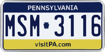 PA license plate MSM3116