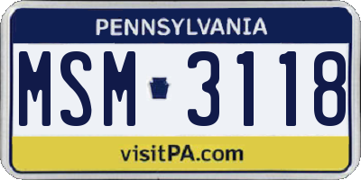 PA license plate MSM3118