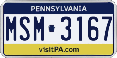 PA license plate MSM3167