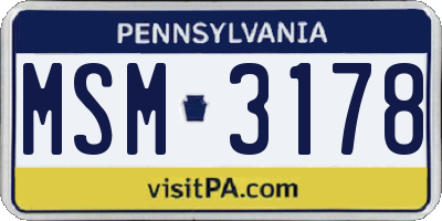 PA license plate MSM3178