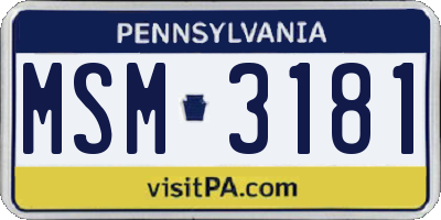 PA license plate MSM3181
