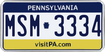 PA license plate MSM3334