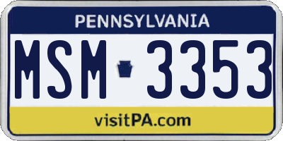 PA license plate MSM3353