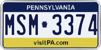 PA license plate MSM3374