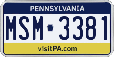 PA license plate MSM3381