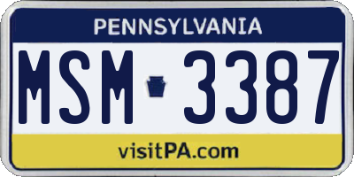 PA license plate MSM3387