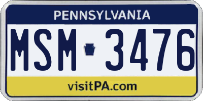 PA license plate MSM3476