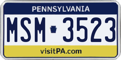 PA license plate MSM3523