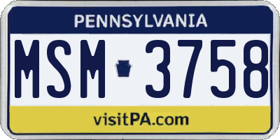 PA license plate MSM3758