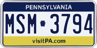 PA license plate MSM3794