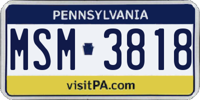 PA license plate MSM3818