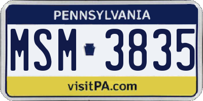 PA license plate MSM3835